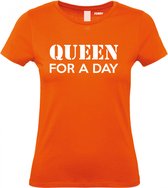 Dames T-shirt Queen for a day | Koningsdag | oranje shirt | Koningsdag kleding | Oranje | maat XXL