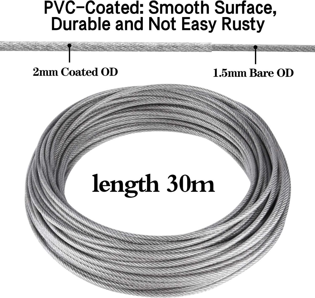 Corde Cable Acier Inoxydable à Suspendre Kit, 30M/3mm Câble Métallique, Kit  de Câble de Jardin, Câble d'Image, Kit de Clôture, Câble en Acier Robuste