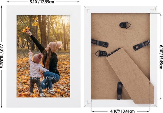 EXYGLO Set Van 7 Fotolijsten 10x15 Cm Met Witte Houtnerf Lijst Fotolijst Collage Echt Glas Wand Of Tafelstandaard 753404688