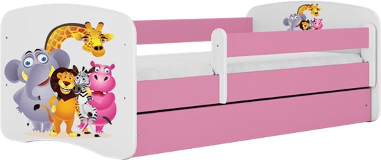 Kocot Kids - Bed babydreams roze dierentuin zonder lade met matras 140/70 - Kinderbed - Roze