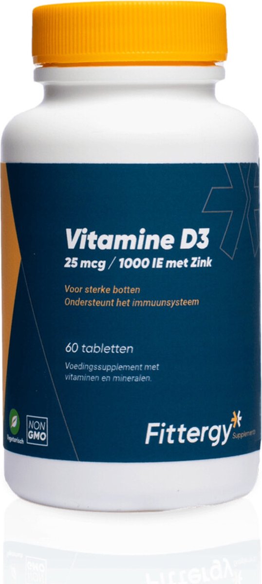 Fittergy Supplements - Vitamine D3 25 mcg met zink - 60 tabletten - 25 mcg/ 1000IE met zink - Vitaminen - voedingssupplement
