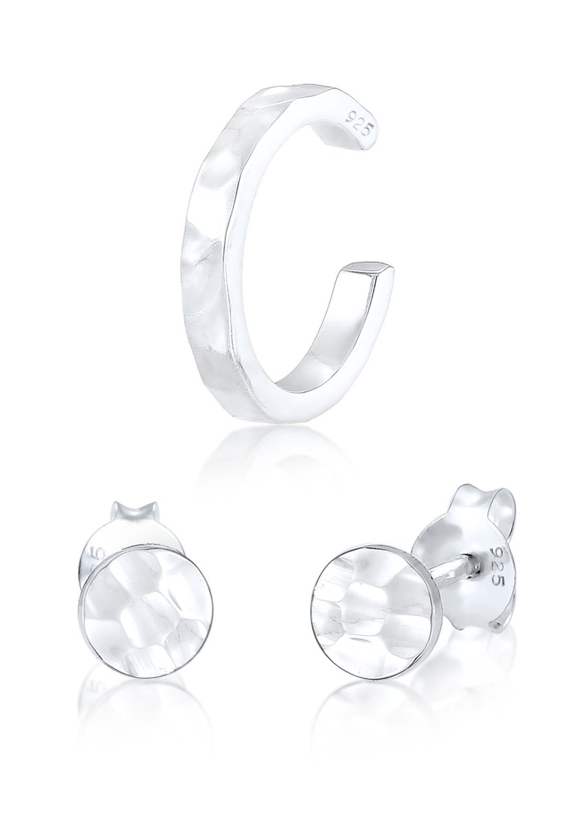 Elli - Oorbellen - Dames Set Stekker Oorknopje Rond Gehamerd in 925 Sterling Zilver - Dames