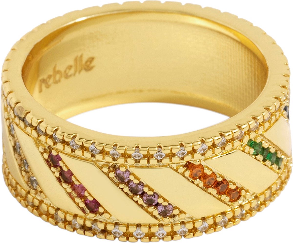 Rebelle Amsterdam - Dames Ring Goud - Ring Met Steentjes Goud - Diamanten Ring - Kleurrijk - Statement