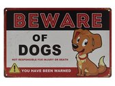 Wandbord – Mancave – Beware of dogs - Honden - Pas op - Opgelet – Vintage - Retro - Wanddecoratie – Reclame bord – Restaurant – Kroeg - Bar – Cafe - Horeca – Metal Sign - Pin Up Girl - 20x30cm