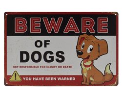Wandbord – Mancave – Beware of dogs - Honden - Pas op - Opgelet – Vintage - Retro - Wanddecoratie – Reclame bord – Restaurant – Kroeg - Bar – Cafe - Horeca – Metal Sign - Pin Up Girl - 20x30cm