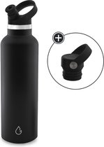 GO eco waterfles RVS zwart 710 ml - met extra sportdop - drinkfles - thermosfles - sport