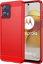 Motorola Moto G73 Hoesje - MobyDefend TPU Gelcase - Geborsteld Metaal + Carbonlook - Rood - GSM Hoesje - Telefoonhoesje Geschikt Voor Motorola Moto G73