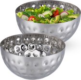 Relaxdays 2x saladeschaal zilver - Ø 25 cm - saladekom rvs - serveerkom - metalen schaal