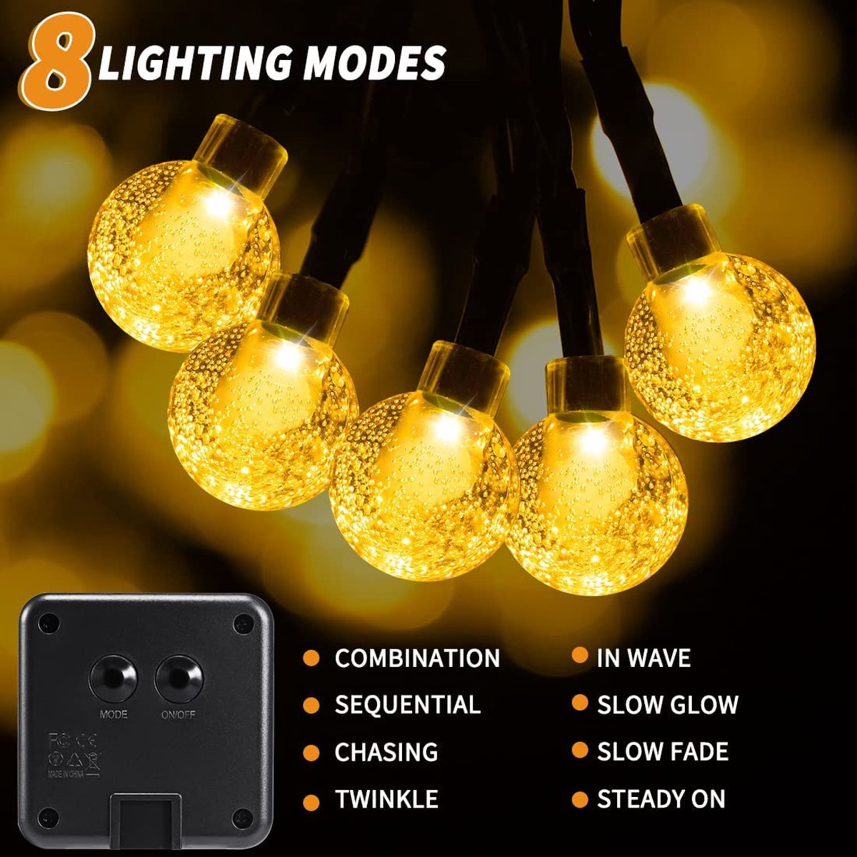 Lichtsnoer Buiten op Zonne-Energie - 50LED Solar Tuinverlichting - Warm-wit - ø2.2cm - Lampjes slinger - Kerstverlichting - Buitenverlichting - sfeerverlichting - 5+2m - Lichtslinger - IP 65 – foto 6