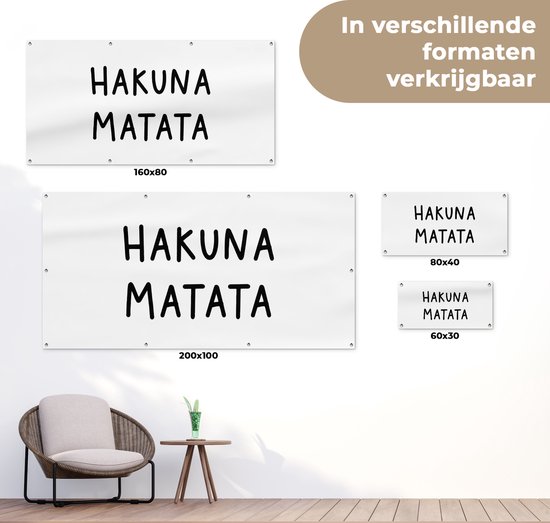 Tuinposter tekst - Hakuna matata - Hartje - Wit - Tuinschilderij voor buiten - Tuindoek - Tuin - Tuindecoratie - Schutting decoratie - 160x80 cm - Schuttingdoek - Buitenposter