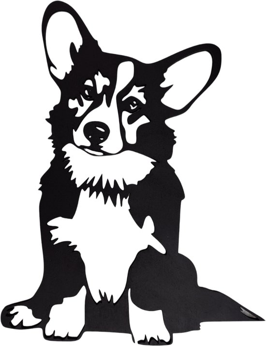 Djemzy - muurdecoratie woonkamer - wanddecoratie - hout - hond - dieren - corgi - zwart - 6 mm mdf
