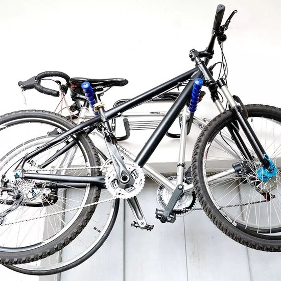 Fiets Ophangsysteem voor 2 Fietsen - Fietsenrek - Legplank voor Helm - Fietshaak - Muurbeugel fiets - Wandmontage van Merkloos — afbeelding 3