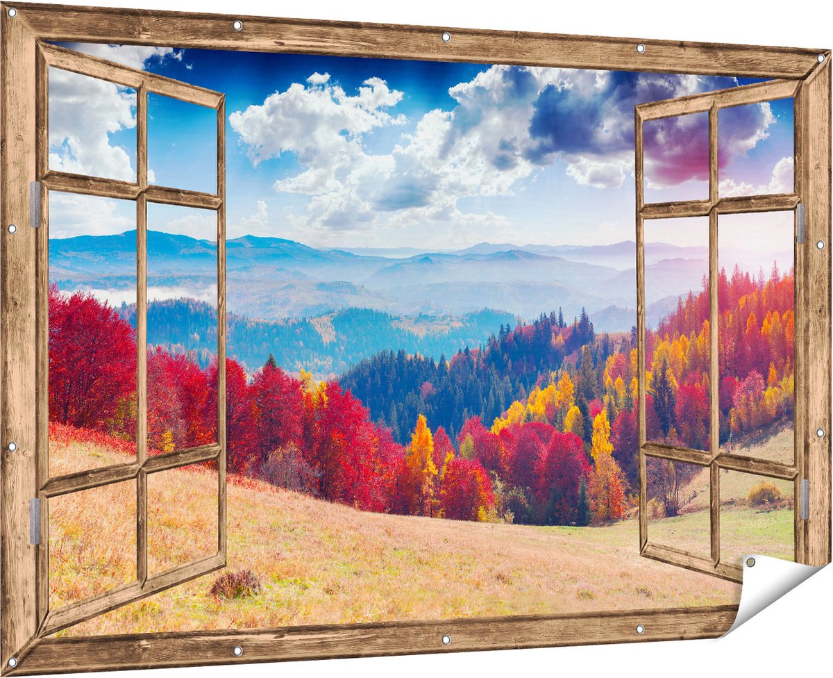 Gards Tuinposter Roze Bloesembomen bij de Fuji Berg - 90x60 cm - Tuindoek - Tuindecoratie - Wanddecoratie buiten - Tuinschilderij Multikleur