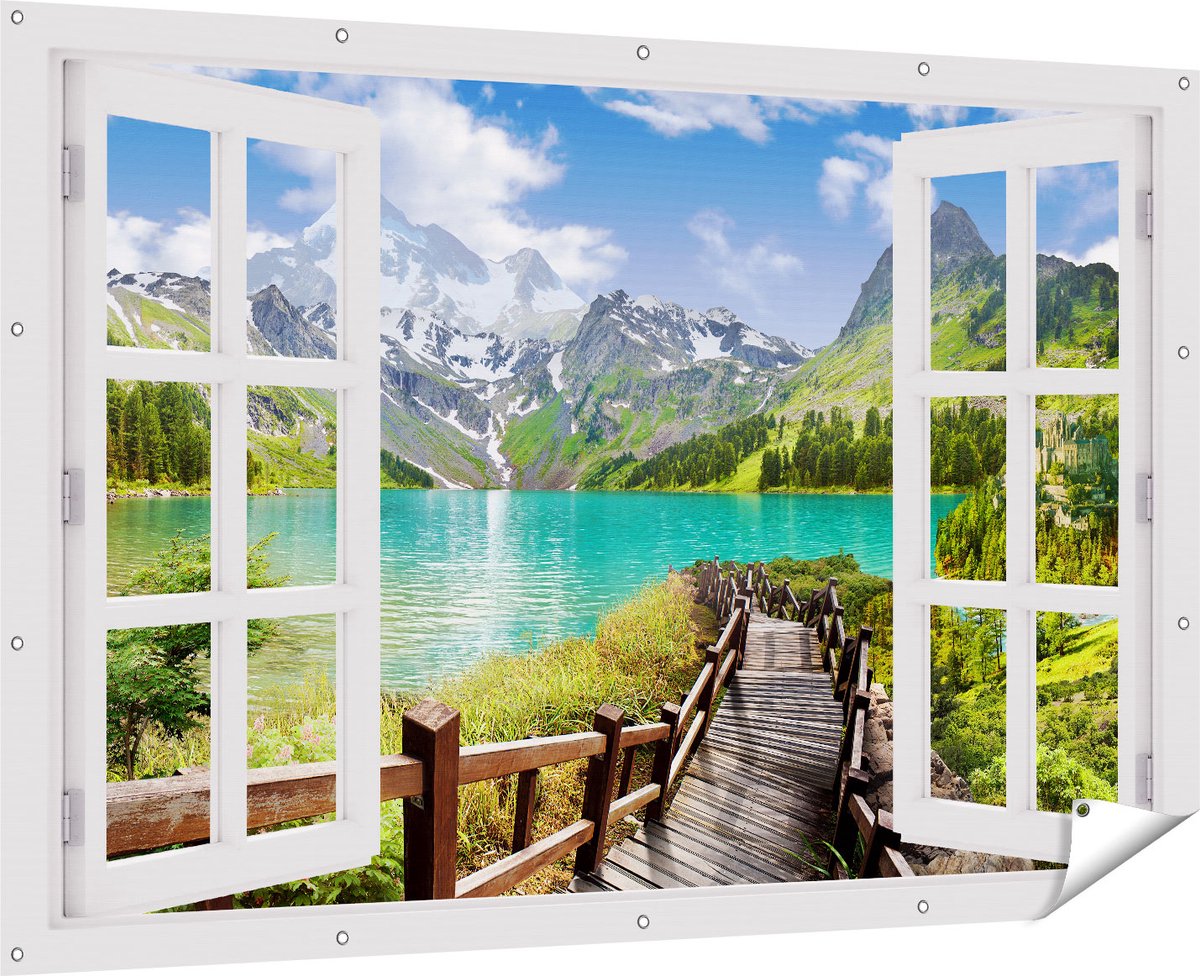 Gards Affiche de jardin Montagnes transparentes Paysage au bord du lac -  180x120 cm 