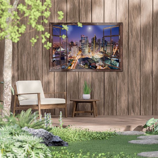 Gards Affiche de jardin See-through Makati City Skyline at night in Thailand - 120x80 cm - Toile de jardin - Décoration de jardin - Décoration murale extérieur - Peinture de jardin