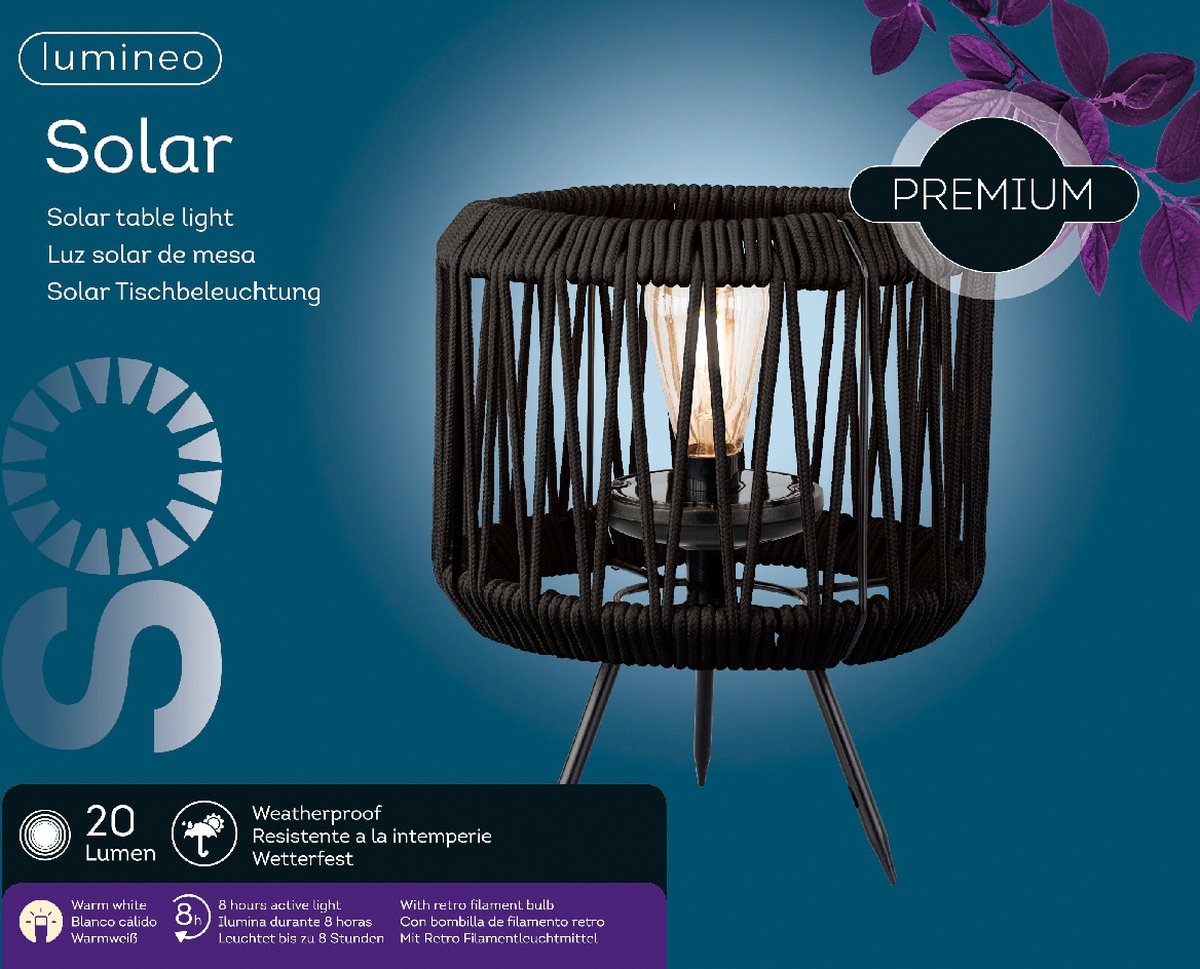 Outdoor living by Decoris Solar Tafellamp – Zwart