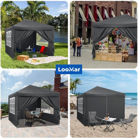 LooMar Party Tent - Feesttent - Camping Tent - Paviljoen - Pop up tent - Opvouwbaar - Waterdicht - 3x3 — afbeelding 4