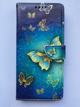 Geschikt voor iPhone 13 hoesje met vlinderprint blauw - portemonnee hoesje met kaarthouder en magneetsluiting