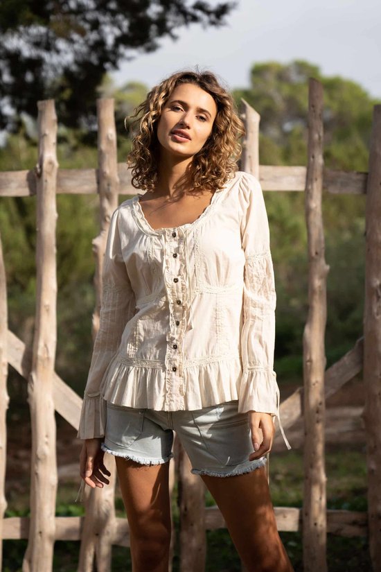 s.Oliver RED LABEL Relaxed fit blouse met korte mouwen van een mix van
