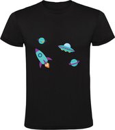 Raket, planeten en een ufo Kinder T-shirt 116 | ruimte | space | astronaut | planeet | alien |