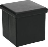 Atmosphera Poef/Hocker/voetenbankje - opbergbox - zwart - pvc/mdf - 38 x 38 cm - opvouwbaar