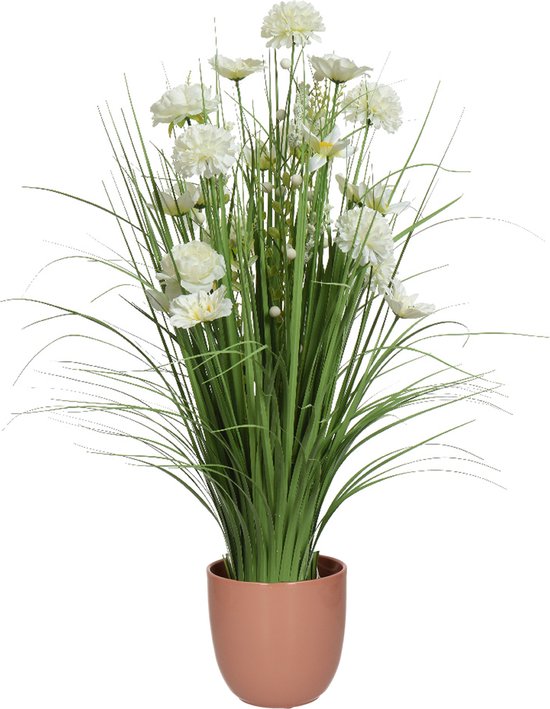 Kunstbloemen boeket wit - in pot oudroze - keramiek - H70 cm