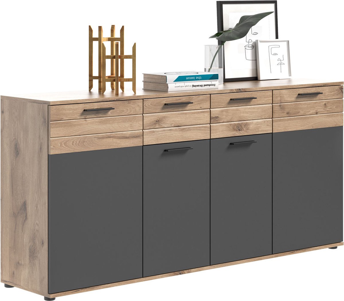 Mason dressoir 4 deuren, 1 lade eik decor.