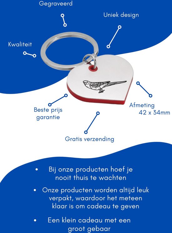 Akyol - porte-clés perruche en forme de coeur - Animaux - perruche - amateurs d'oiseaux - joli cadeau pour quelqu'un qui aime les oiseaux