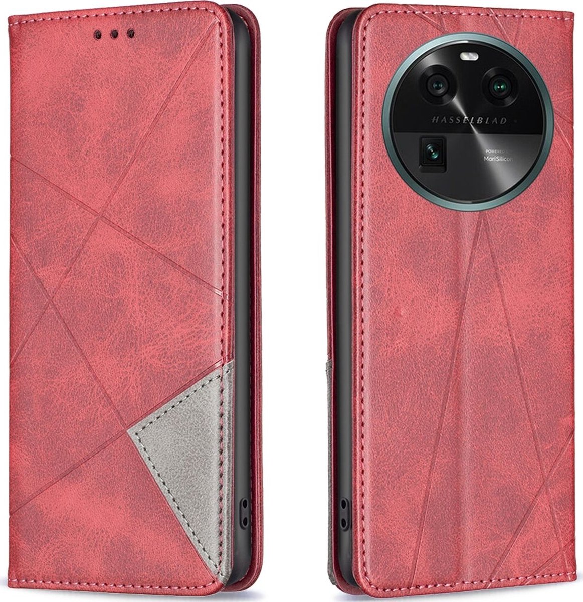 Mobigear Telefoonhoesje geschikt voor OPPO Find X6 Hoesje | Mobigear Rhombus Slim Bookcase | Pasjeshouder voor 2 Pasjes | Telefoonhoesje voor Pinpas / OV Kaart / Rijbewijs - Rood