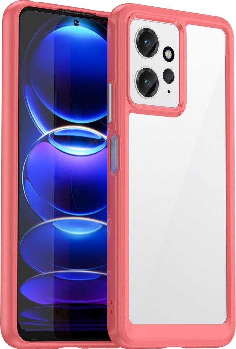 Mobigear Hoesje geschikt voor Xiaomi Redmi Note 12 Telefoonhoesje Hardcase | Mobigear Crystal Backcover | Redmi Note 12 Case | Back Cover - Transparant / Rood