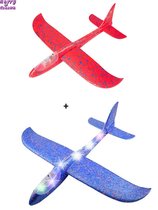 Happy Trendz® Set de 2 Large LED - Aircraft Glider Toy Vehicle - Mousse Jetable Set 48 cm avec éclairage Rouge Blauw- Rouge et Blauw - Modèle XL (48 cm)