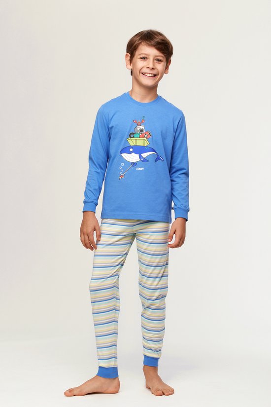 Woody pyjama jongens/heren - blauw - walvis - 231-1-PLC-S/866 - maat 164