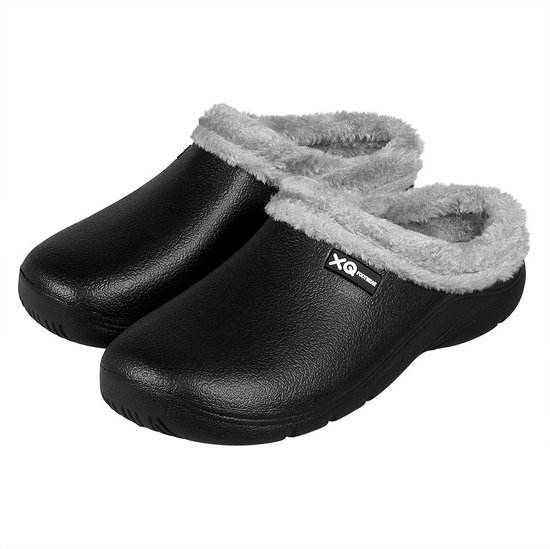 Foto: Xq tuinklompen heren fake fur zwart tuinschoenen garden clogs heren