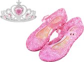 Prinsessenschoenen klittenband + kroon (tiara) - roze - maat 23/24 - vallen 1-2 maten kleiner - Het Betere Merk - verkleedschoenen prinses - prinsessen schoenen plastic -Giftset voor bij je Prinsessenjurk - binnenzool 14,5 cm