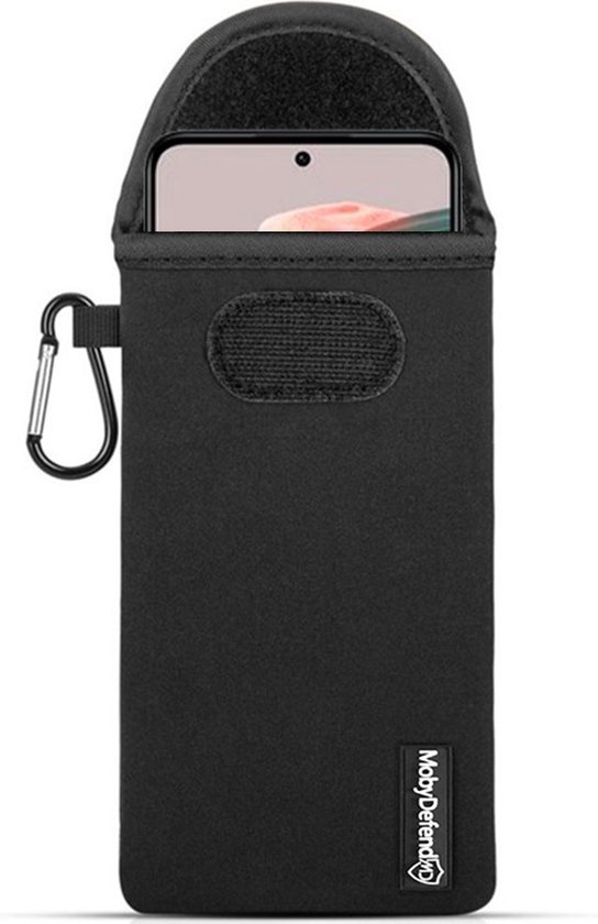 Hoesje voor Xiaomi Redmi Note 12 5G - MobyDefend Neopreen Pouch Met Karabijnhaak - Insteekhoesje - Riemlus Hoesje - Zwart - GSM Hoesje - Telefoonhoesje Geschikt Voor Xiaomi Redmi Note 12 5G