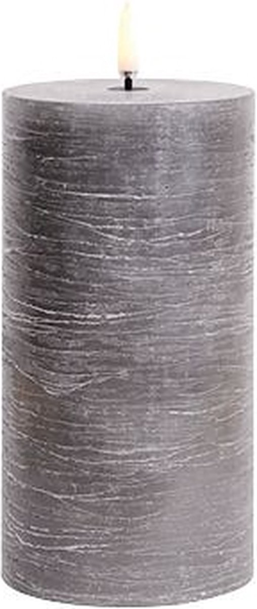 Led Kaars GRIJS  Uyuni - GREY Led kaars - 3D VLAM - LED Metallic GREY Pillar Candle - 7,5 cm x Hoogte 15 cm