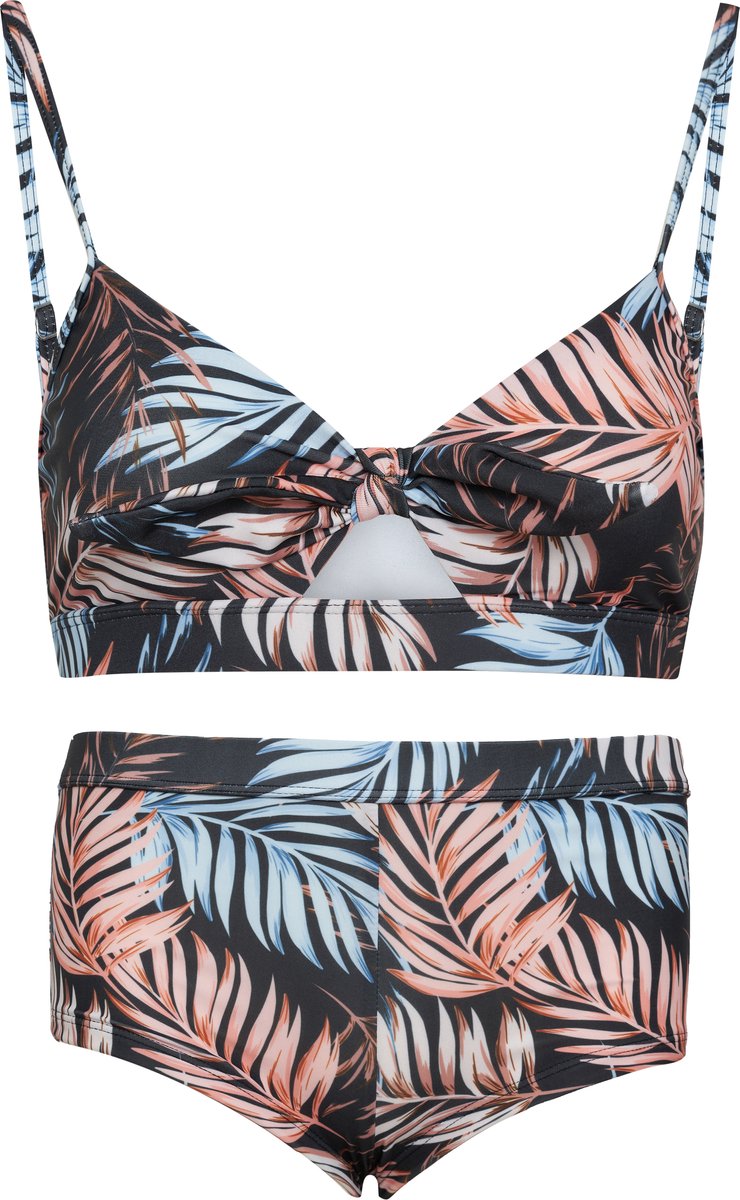 La V Bikini hipster broekje en top met strik - Palm leaf 170-176 Bruin
