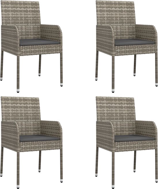 vidaXL Chaises de jardin 4 pcs avec coussins Poly rotin Gris