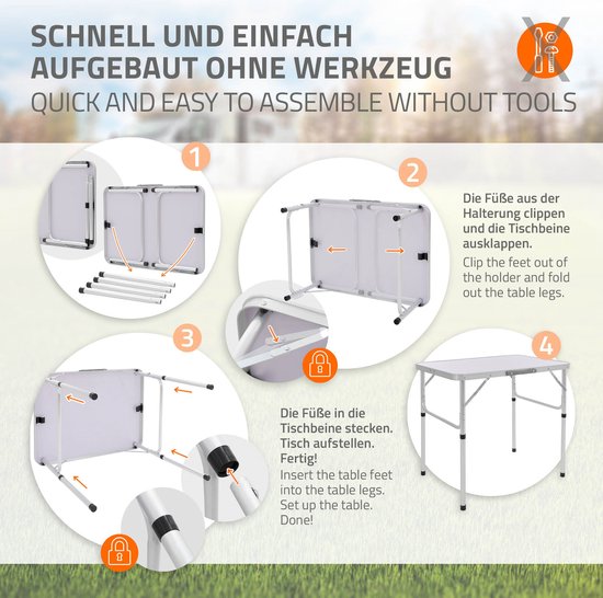 Campingtafel opvouwbaar 75x55x68 cm zilver/wit aluminium ML-Design van Camp — afbeelding 5