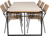 Texas tuinmeubelset tafel 100x200cm en 6 stoel armleuningL Lindos zwart, naturel, grijs.