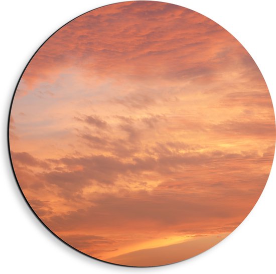 Dibond Muurcirkel - Prachtige Pastelroze en -oranje Lucht vol Wolken - 40x40 cm Foto op Aluminium Muurcirkel (met ophangsysteem)