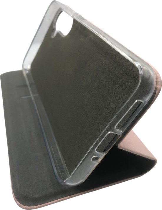 Shantime Leren Flipcase met Venster Compatibel met ZTE U50 Pro, Elegante Doorzichtige Cover, Onzichtbare Magneetsluiting Kaartvak(Zwart