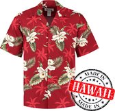 Hawaii Blouse Mannen - Shirt - Hemd - 100% Katoen - Overhemd Heren Korte Mouw - Made in Hawaii "Hibiscus Rood" Maat M