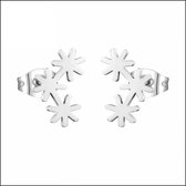 Aramat jewels ® - Zilverkleurige zweerknopjes 3 bloemen oorbellen chirurgisch staal 10x4mm