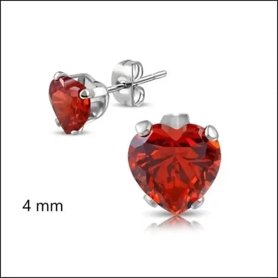 Aramat Jewels ® – Stalen Zirkonia oorbellen Hart– 4mm – Rood