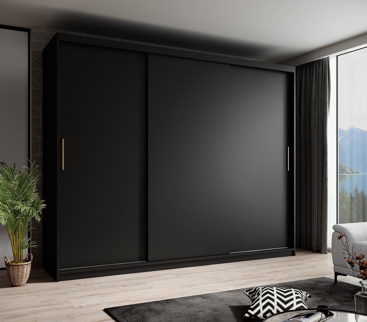 MEUBELLA Kledingkast Mandalin - Zwart - 250 cm