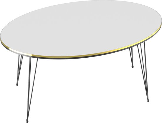 Table basse Hirtshals ovale 41x90x50 cm blanc et or