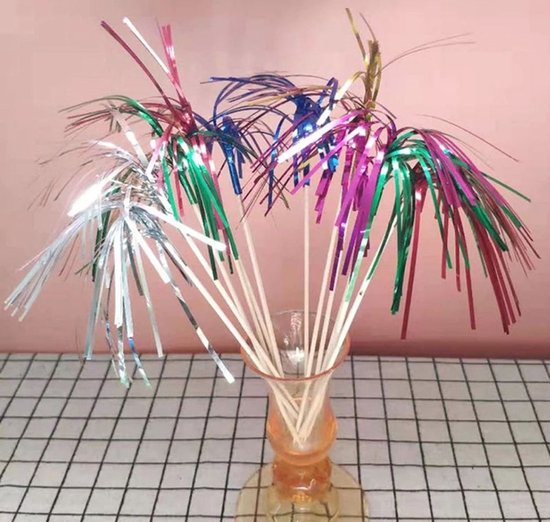 Akyol - 20x cocktailprikkers vuurwerk - cocktailprikkers kerst - 20 cm -party prikkers oudjaarsdag- Oud en nieuw cocktailprikkers-oud en nieuw cocktail prikkers -cocktail prikkers vuurwerk-gekleurde vuurwerk prikkers–Prikkers–feestprikkers – fe