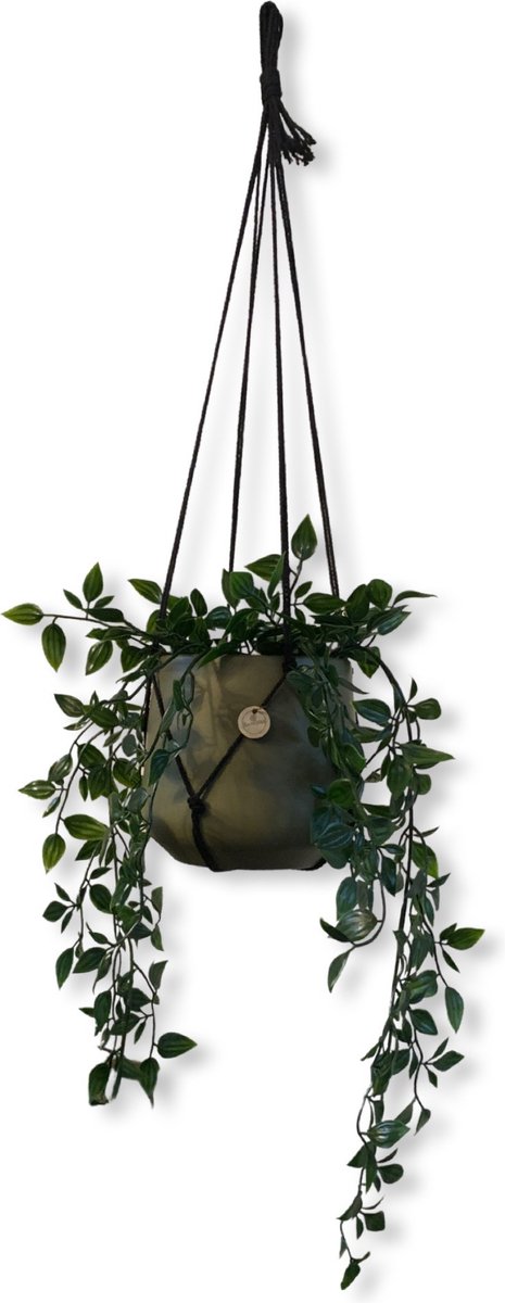 Plantenhanger Zonder Kwast - Kies Kleur en Lengte - Zwart - 60 cm lang - Katoenkoord - Geschikt voor Pot met Diameter t/m 15 cm - Handgemaakt in ons Macramé Atelier - Prijs per Stuk - Let op: Exclusief Pot - Inclusief Verzendkosten