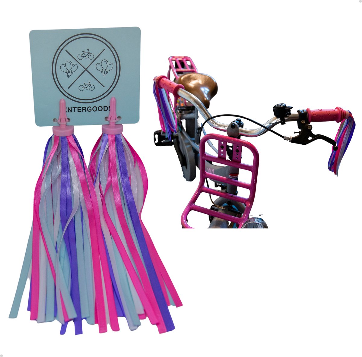 Entergoods® Stuurslingers - Fiets Versiering Kinderen - Stuurversiering Slingers - Handvat Streamers voor Meisjes - Prinsessen Franjes Paars Roze - 2 Stuks - 24 CM - Stuurslingers voor Kinderfiets